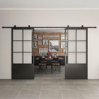 Double porte coulissante 205 x 220 cm porte intérieure en verre, décor industriel Loft noir porte verrière