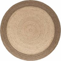 Tapis rond 240 x 240-rond cm, motif simple, beige, marron, forme ronde authentique, jute tissé main, structure relief durable, design original