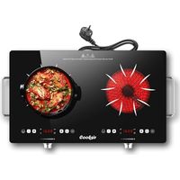 Plaque vitrocéramique 2 feux 3200W – 56cm – Commande tactile et boutons – Chauffage infrarouge – Minuterie 240 minutes