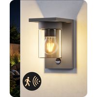 EDISHINE Wandleuchte außen mit Bewegungsmelder Aluminium und Klarglas IP44 wasserdicht E27 Fassung moderne Wandlampe für Haustür Fassade ohne Leuchtmittel Anthrazit