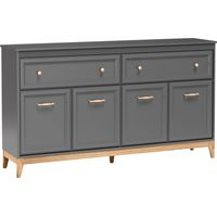 AX LIVING Kommode Nymphen Dunkelgrau 2 Schubladen 4 Türen MDF Eiche Beine 179 cm