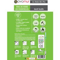 Toile de verre à peindre 120g/m² – Revêtement mural 12,5m x 1m – Renforcement des murs – Texture maille pour finition lisse – Novomur