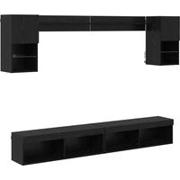 vidaXL TV Wall Units with LED with LED 6 pcs Black Oak Engineered Wood