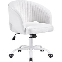 Yaheetech Poltroncina/Sedia da Ufficio Scrivania Ergonomica in Bouclé Imbottita a Rotelle Girevole Reclinabile Altezza Regolabile Bianco