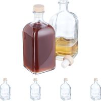 Relaxdays Flaschen zum Befüllen, 6er Set, 500 ml, mit Korken, für Öl, Essig, Schnaps, Likör, Glasflasche, transparent