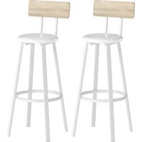 Tabourets de bar haut 75,5 cm avec dossier et repose-pieds PU blanc et bois naturel jeu de 2