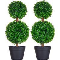 Lot de 2 arbustes de buis artificiels. 2 arbustes de buis. Usage extérieur. 17 cm x 17 cm x 60 cm. Vert + Marron + Noir