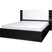 Letto LINA 160x200 nero e bianco lucido con testiera in similpelle nera - Rete inclusa