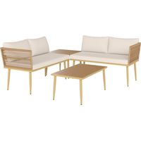 Set salotto esterno rotin PE 2 divani 2 posti cuscini 2 tavoli caffè legno