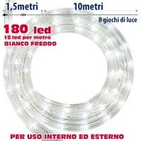 Tubo Luminoso Natalizio 10 Metri LED Bianco Freddo con Controller 8 Funzioni