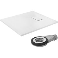 LuxeBath Piatto Doccia 90x80 cm Bianco con Set di Scarico, Extra Piatto e Robusto in SMC, Vasca Doccia Quadrata A 30 mm, Design Effetto Ardesia con Superficie Antiscivolo, Facile Installazione