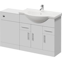 Alexander James Gloss White 1350mm 3 Door Vanity Unit Toilet Suite - 1350mm - Chrome 96mm Knurled Bar HandleWithout James Toilet Pan