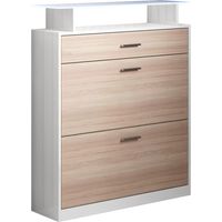 Schuhschrank mit LED Flurmöbel Garderobenset 2 Tiefenklappen 1 Schublade Schuhkipper 105x89x23cm Modell Paola Sonoma Matt mit Weiss Glanz