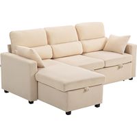Verstellbares Bettsofa. L-förmiges Gästesofa mit Bettfunktion. Stauraum. Kissen. für Wohnzimmer. Gästezimmer. Beige
