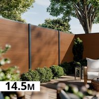 Kit Clôture Bois Composite Teck 14,5x1,8m CRUZ - Poteaux en Aluminium Gris - Brise Vue - Palissade
