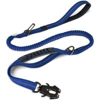 Guinzaglio tattico, guinzaglio elastico da 1,2 m-1,8 m con 2 maniglie imbottite, cintura di sicurezza per auto, guinzaglio resistente per cani di taglia media, grande e extra large, blu navy