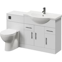 Alexander James Gloss White 1550mm 2 Door Vanity Unit Toilet Suite - 1550mm - Gunmetal Grey 96mm Bar HandleJames Toilet Pan and Seat
