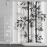 150x180cm Bambou Feuilles Rideau de Douche Noire Blanc Abstrait Bambou Plante Rideau de Bain Peinture à l'encre Rideau de Baignoire pour Enfants Salle Bains Polyester avec Crochets