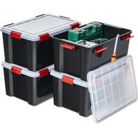 Iris Ohyama Luftdichte Kunststoff-Aufbewahrungsboxen mit Deckel, 50L, 4er-Set, Schwarz, Hermetischer wasserdichter Verschluss, Robuste Schnappverschlüsse, Stapelbar, Staubschutz, BPA-frei, AT-L