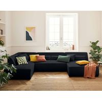 Lisa Design – Canapé panoramique modulable d'angle gauche 7 places – Velours côtelé noir – Design sans accoudoirs – Fabrication européenne