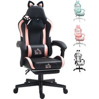 Silla Gamer Reclinable con Altura Ajustable Reposapiés Retráctil Soporte Lumbar y Reposacabezas Desmontable Negro