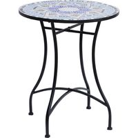 Table de Jardin Ronde Ø60 x H71cm en Métal, Résistante aux Intempéries, pour Extérieur, Terrasse, Balcon, Salon de Jardin, Bleu et Blanc