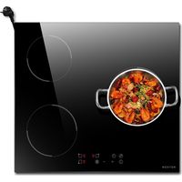 NOXTON Plaque Induction 3 Feux avec Prise, Plaque de Cuisson Induction Encastrable, Plaque à Induction avec Booster, Commande Tactile, Fonction Boost, Minuteur, Verrouillage d'enfant