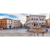 Lupia - Quadro moderno su Tela Canvas DEEP 65X143 cm, con paesaggi e localismi italiani, per casa, soggiorno, capezzale camera da letto, hotel, ufficio, PERUGIA - FONTANA MAGGIORE GIORNO