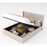 Cama con canapé abatible de diseño 140x190 cm en terciopelo beige ARLINGTON