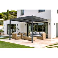 Cazeboo – Pergola bioclimatique adossée 3x3m aluminium thermolaqué gris – Lames orientables – Résistante jusqu'à 60 km/h – Surface couverte 9 m²