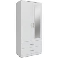Armario de Dormitorio 2 Puertas 2 Cajones W, con Espejo, Blanco