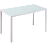 Tavolo Rettangolare da 4 Persone per Cucina e Soggiorno, Tavolo Moderno in Metallo e Vetro Temperato, 120x60x75 cm, Bianco