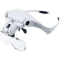 Magnifying Glasses With Hands-free Light Lupen Headband With 2 Led Lights For Leisure Reading 5 Interchangeable Lenses (1.0x To 3.5x)
