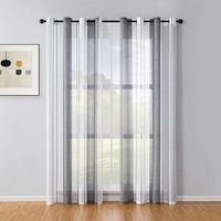 Rideaux à rayures en polyester semi-transparent avec œillets, lot de 2, gris