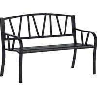 Panchina da Giardino in Metallo Nero Impermeabile, Panca da Esterno in Ferro 2 Posti, 128x56x86cm