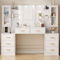 Großer Schminktisch 150 × 40 × 135 cm, mit USB-Anschlüssen und Steckdosen, verstellbarer LED-Beleuchtung, HD-Spiegel, 8 Schubladen, Weiß