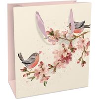 Geschenktasche Vögel mit Kirschblüten 18 x 21 cm Geschenkpapier