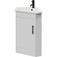 Alexander James Gloss White 580mm Single Door Corner Vanity Unit - 550mm - Matt Black 96mm Knurled Bar Handle