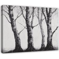 Leinwandbild Wald und Bäume in Schwarz-Weiß, Natur Wanddeko für Schlafzimmer, Wohnzimmer und Küche, hochauflösender Druck, 100 x 70 cm