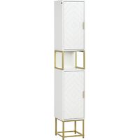 Narrow Bathroom Storage Cabinet, Freestanding Tallboy Storage Unit with Adjustable Shelf, 2 Doors and Steel Base, Slim Corner Organizer, White