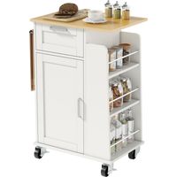 Meuble de cuisine avec tiroir, armoire, porte-serviettes et 3 porte-épices, bois blanc 62x40x87 cm