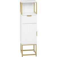 Mobile Colonna Bagno con Cassetto, Armadietto e Ripiano e Metallo, 30x30x105cm, Bianco