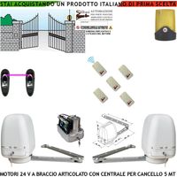 Cancello Elettrico Kit Motori a Braccio Articolato 24 V 2 Ante da 0,5 a 2,5 MT Centrale 220/24 V 5 Radiocomandi Faro Fotocellula