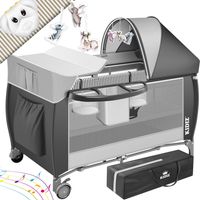KIDIZ® cuna de bebé 3 en 1 cuna de viaje conjunto combinado cama de bebé con cambiador mosquitero corralito bebé desde el nacimiento hasta 15 kg paredes laterales aireadas con entrada lateral gris