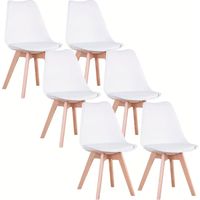 Set di 6 sedie - Bianco - Stile scandinavo - Gambe in legno (6 sedie per confezione)