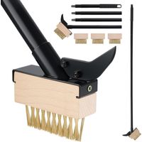 Brosse à Mauvaises Herbes avec Manche Long(128cm), Désherbeur Manuel, Outil de Jardin avec Brosse Métallique et Grattoir, Désherber, Élimine la Mousse sur Allées, Chemins et Pavés(4 Brosses)