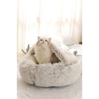 Chenil pour Chien en Peluche, Lit semi-fermé pour animaux, Coussin de lit Moelleux pour Animaux de Compagnie pour Chiens Convient aux Chats, Chiens, 40 cm, Café