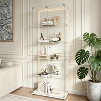 Vitrine en verre trempé avec LED, 2 Portes, Dimensions 78.5x34.5x186.5 cm, Meuble de rangement transparent, étanche à la poussière, Convient pour salon, bibliothèque