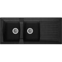 STRADOUR Evier cuisine a encastrer 2 bacs + 1 égouttoir Arena - Résine - 116 x 50 cm - Noir