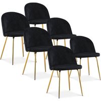 Lot de 6 chaises Cecilia velours Noir pieds dorés